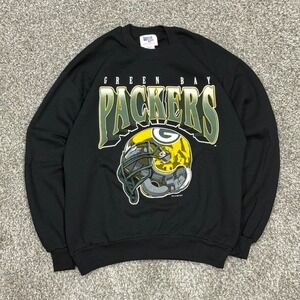Vintage 90s Green Bay‎ Packers Locker Line Sweatshirt Mens L Helmet Graphic USA